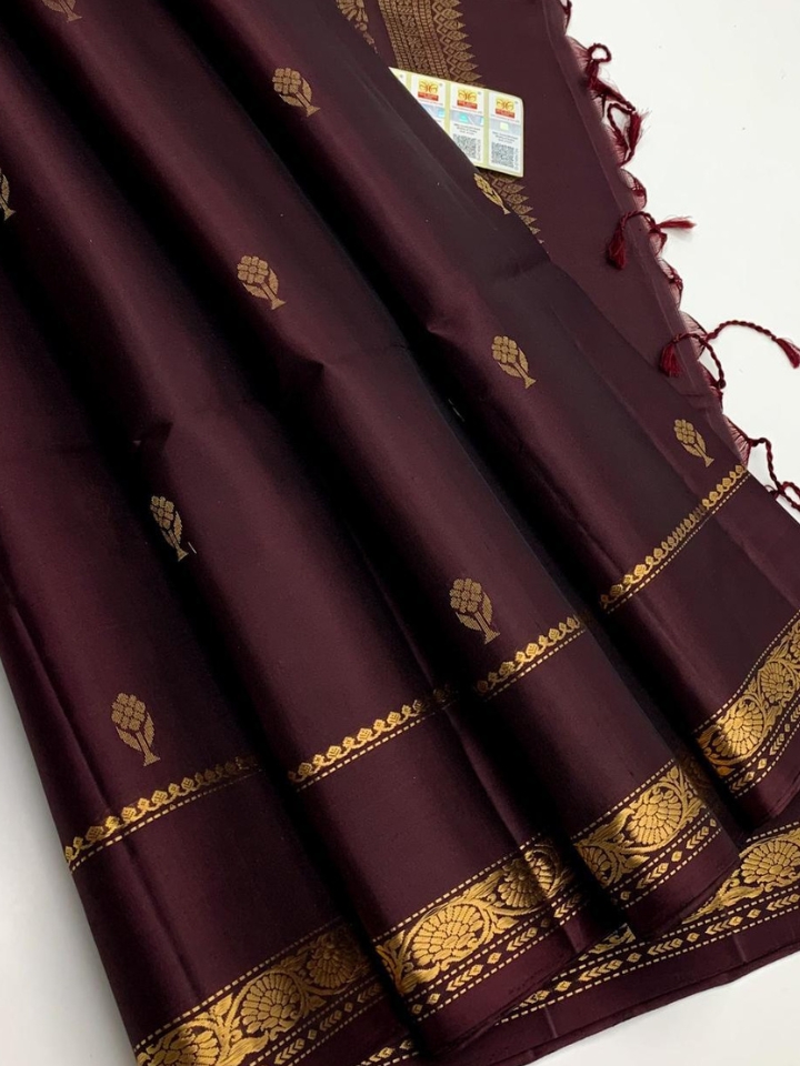 Pure Handloom Double Warp Kanchi Border Saree – Deep Maroon