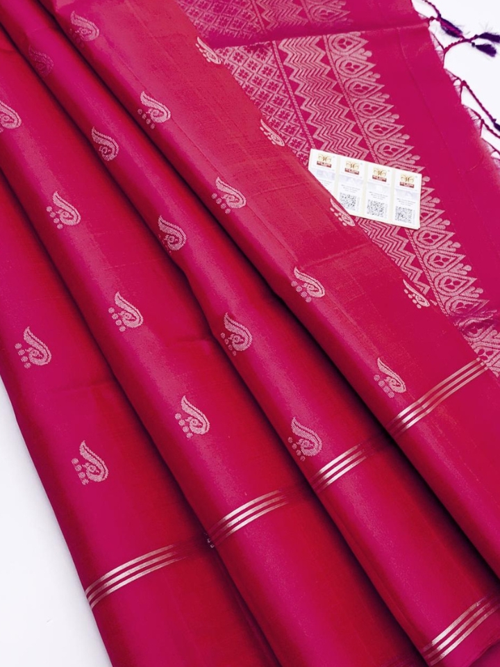 Pink Butta Design Pure Handloom Double Warp Silk Saree